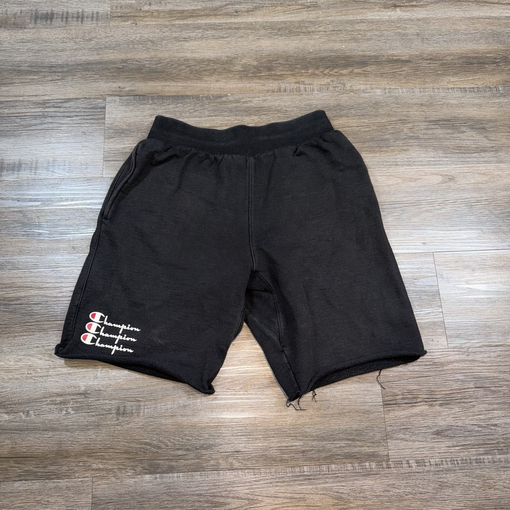 Champion Shorts Mens Medium Black Reverse Weave Fleece Athletic Stacked Logo